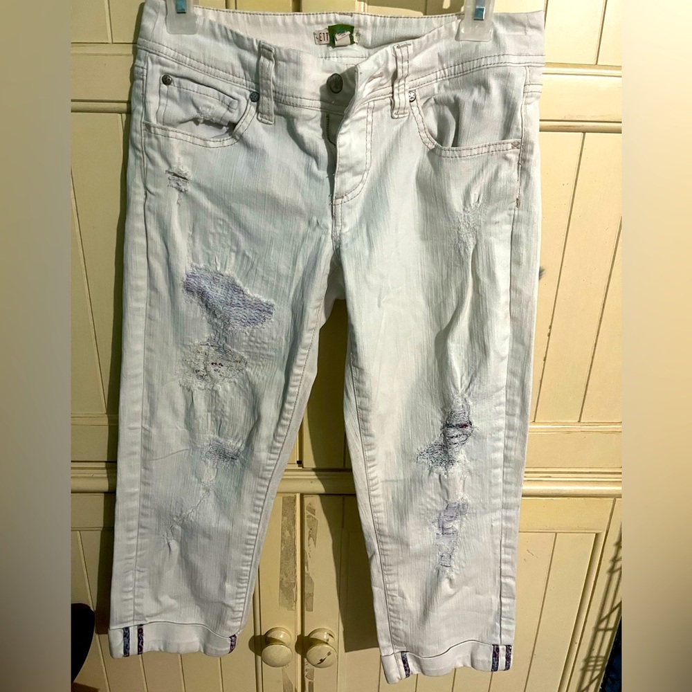 Ett Twa Distressed Cropped Jeans w/ Patterns